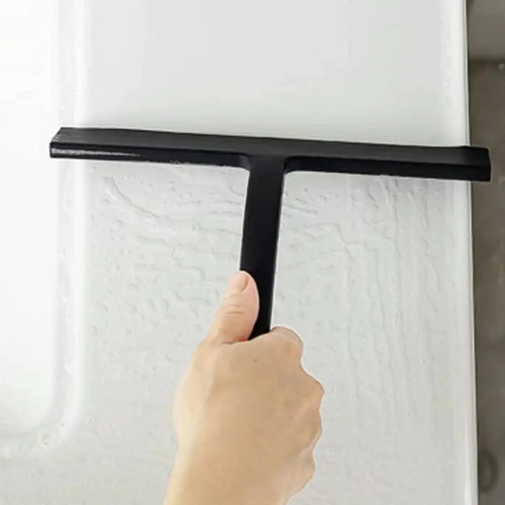 Shower squeegee by Simples Market with silicone holder, black handle for glass shower doors