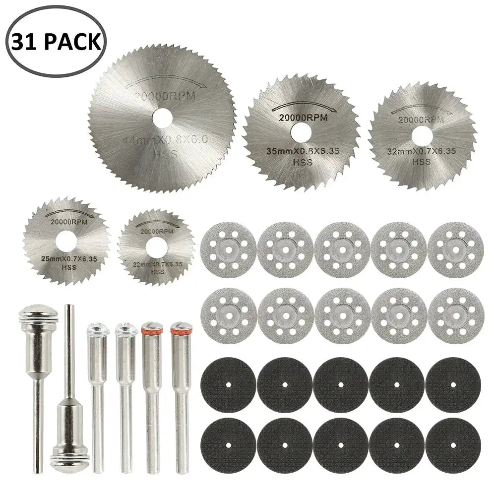 Six To Thirty Two Pcs Mini Circular Saw Blade Set For Dremel Rotary Tools With Sanding Grinding Wheels And Cutting Discs