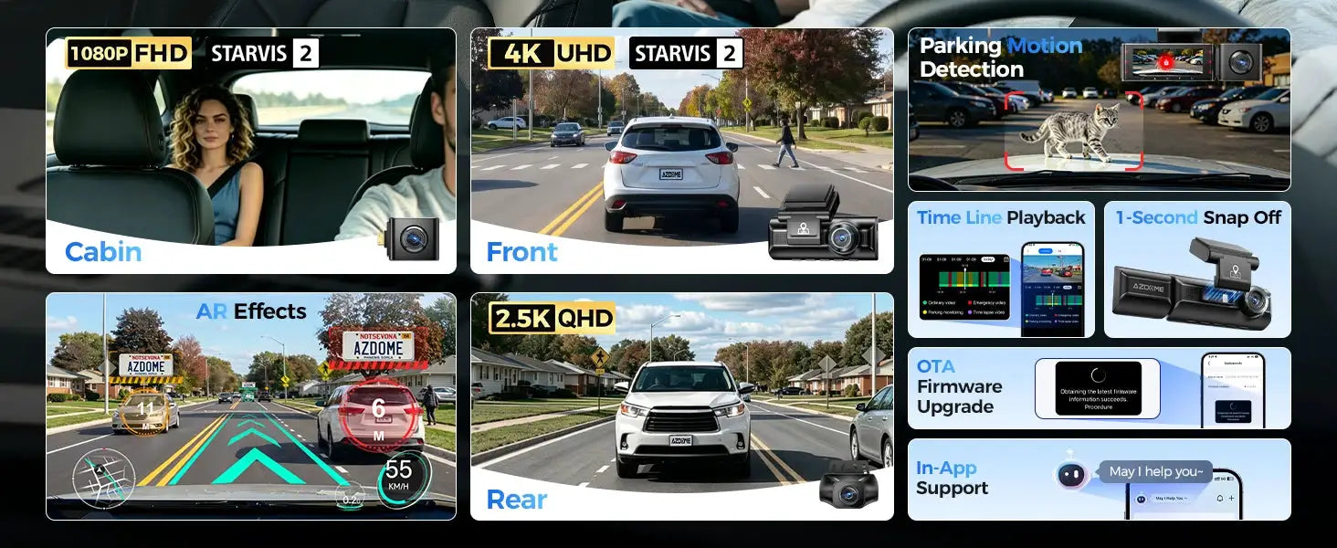 AZDOME M550 Max Dash Cam with GPS and WiFi, 4K+1K+2.5K