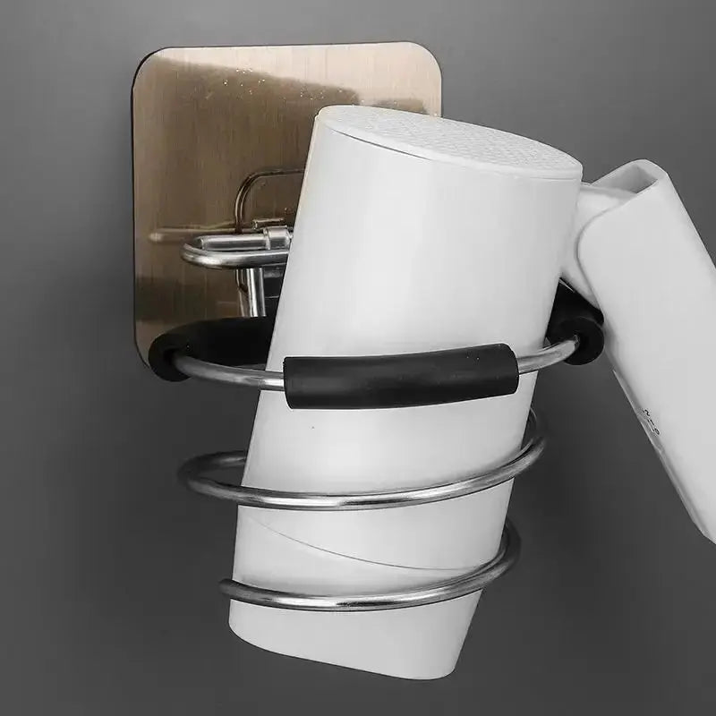 Bathroom Hair Dryer Holder Wall Mounted Stainless Steel Organizer Adhesive Wall Mount For Salon Tools