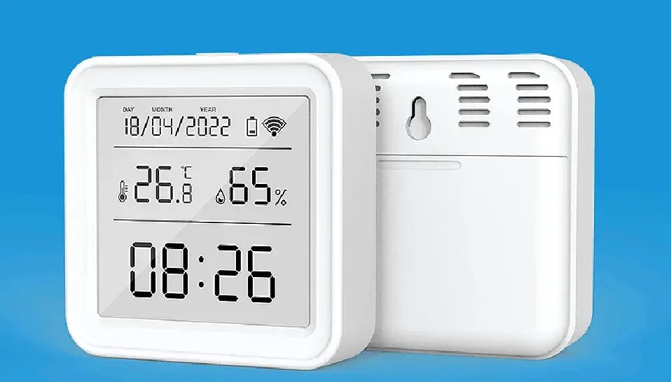 Tuya Zigbee WiFi temperature humidity sensor hygrometer thermometer detector in white; dual units shown.