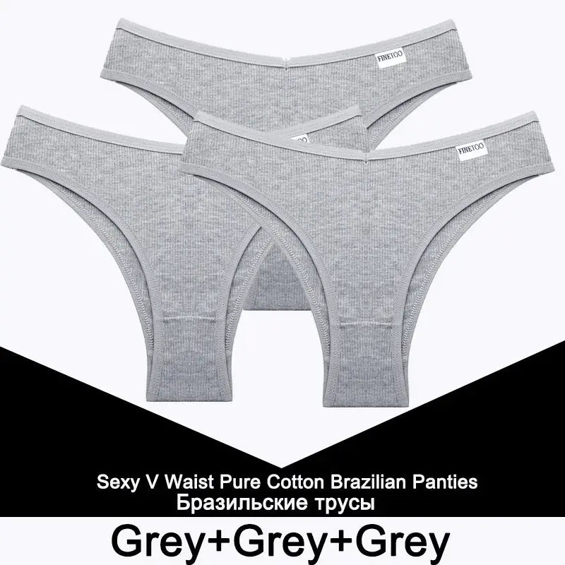 Panties 3-piece grey cotton thong set for women, Simples Market FINETOO