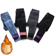 Women Thermal Skinny Jeans With Plush Lining Warm Winter Denim Pants