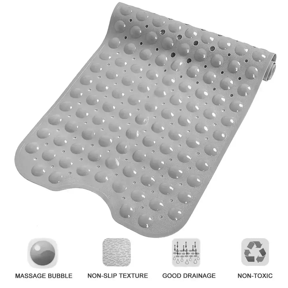 Simples Market bathtub mat, extra-long 40 x 16 in, non-slip with drain holes and suction cups, gray