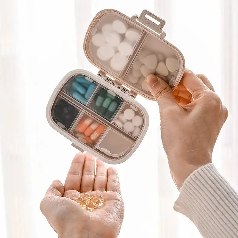 EcoWheat 8 Grids Travel Pill Box Wheat Straw Organizer With Seal Ring For Tablets And Medicines