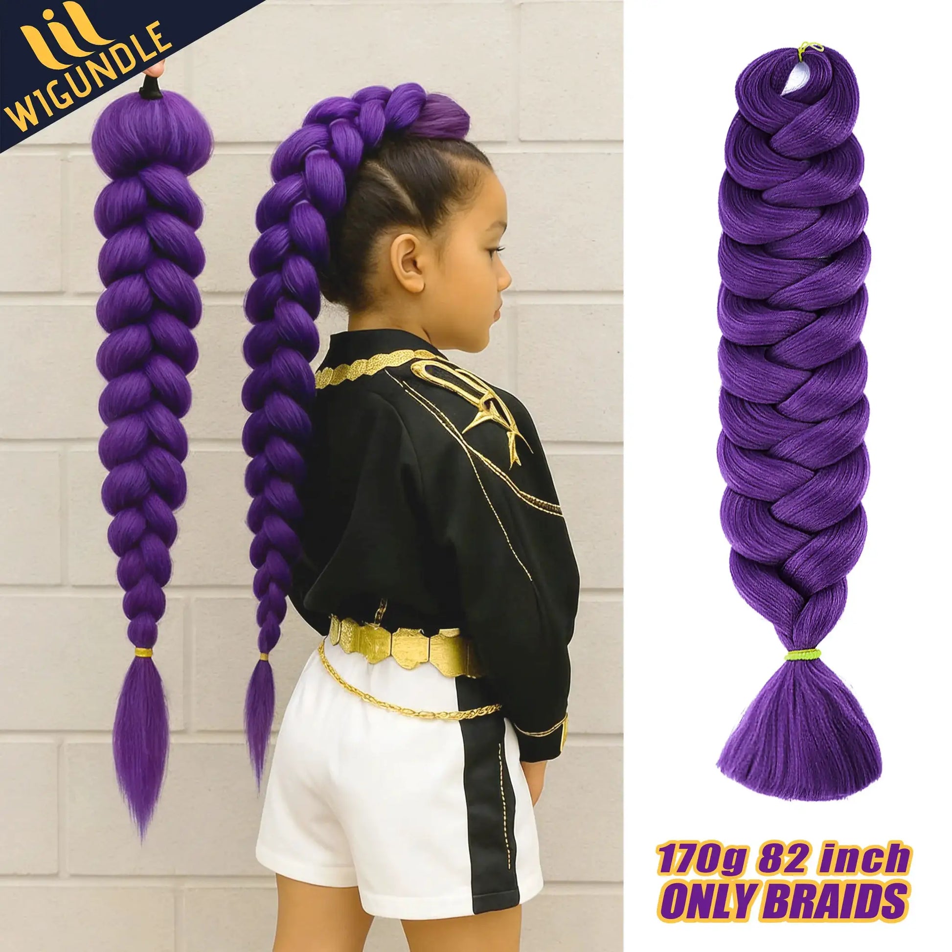 Simples Market 82-inch Kanekalon jumbo braiding hair extensions in purple, synthetic pre-stretched 165g