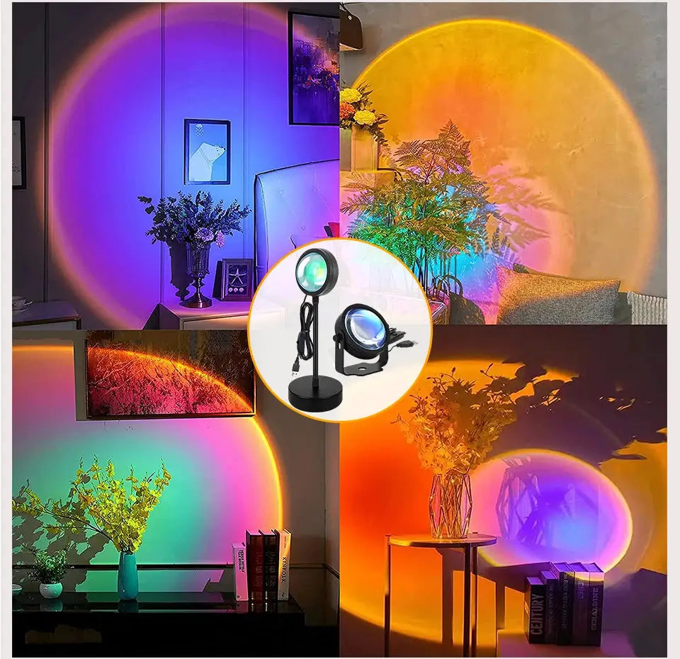 Smart Sunset Lamp by Simples Market, USB RGB sunset projector with Smart Life app and remote; four-panel projections