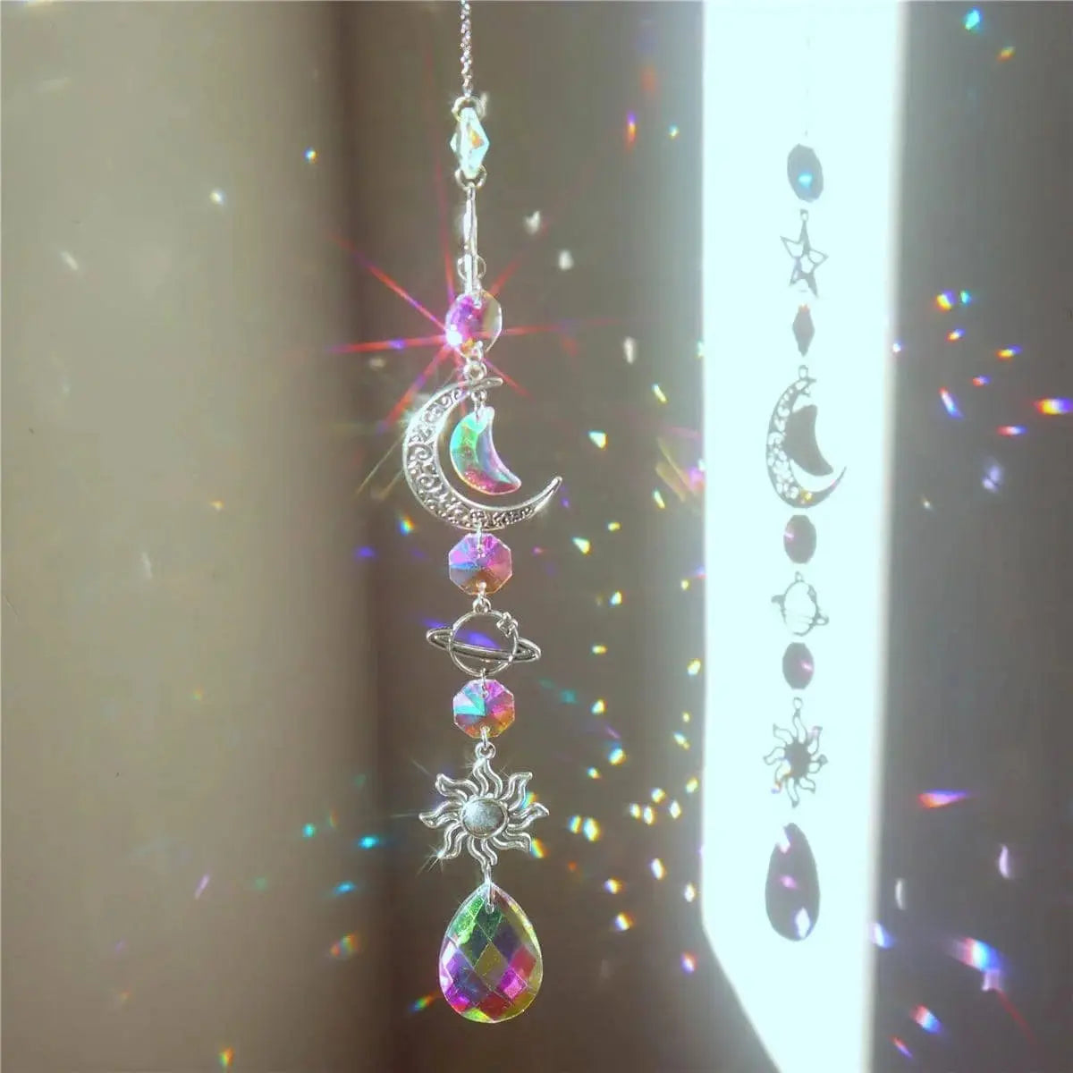 1 Pc Galaxy Star Moon Crystal Wind Chime Pendant Home Decor Outdoor Garden Suncatcher Holiday Party Supplies