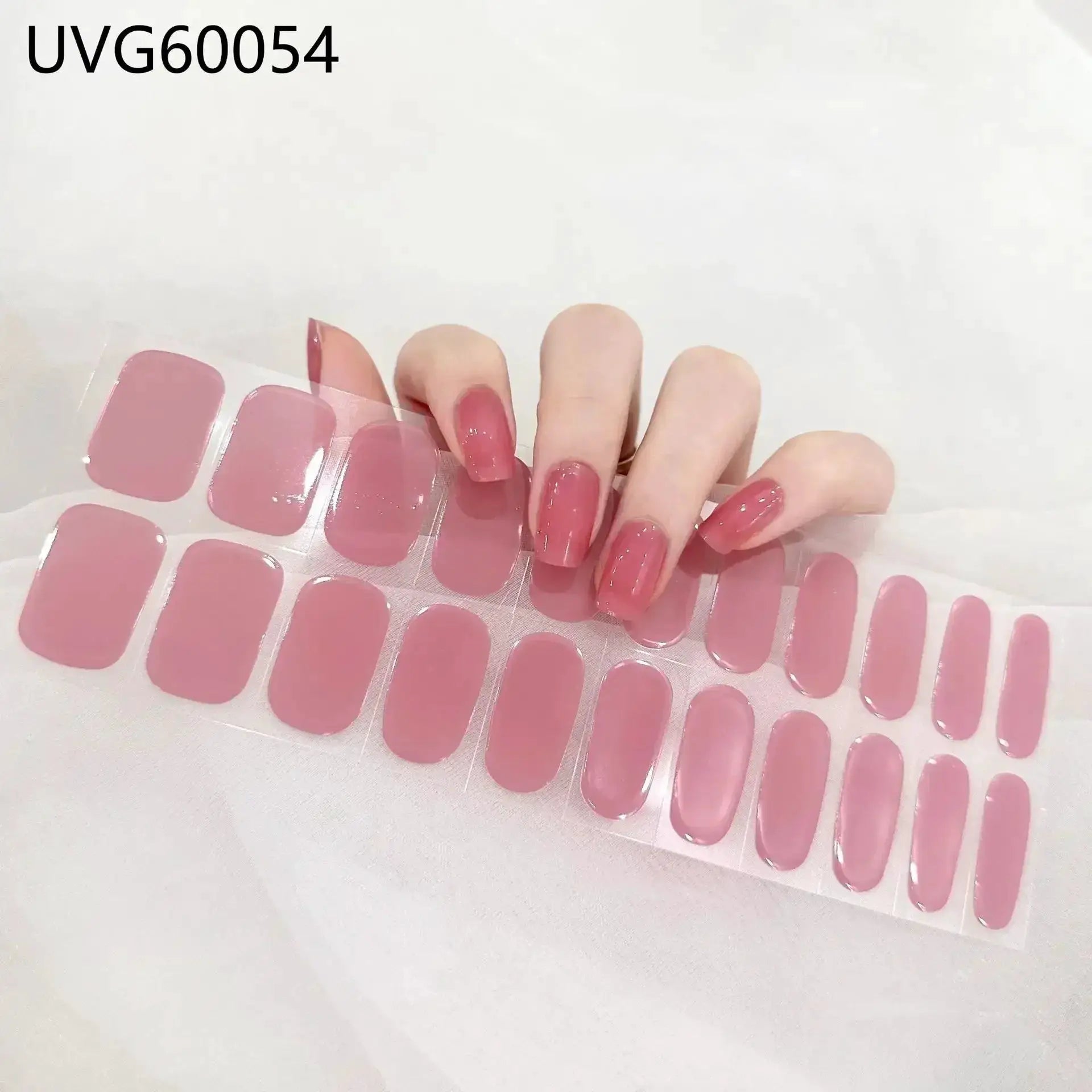 Pink gel nail wrap sheets, full-cover stickers for DIY manicure, UVG6054 set