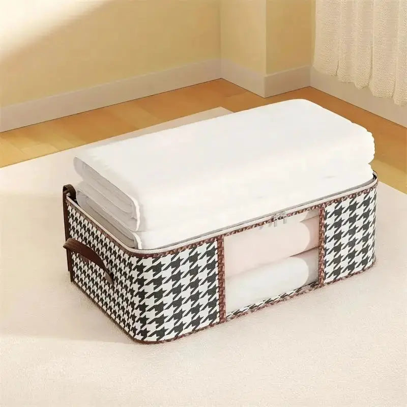 Large Capacity Storage Box With Handles For Clothes And Quilts Foldable Dustproof Zipper Closure Non Woven Fabric