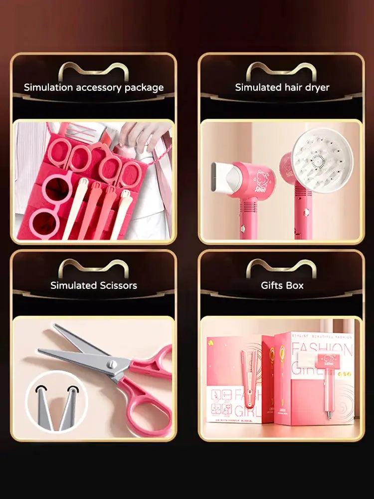 Kids Makeup Toys Simulation Haircut Kit With Hair Dryer Realistic Role Play Educational Toys For Girls Pretend Play Gift