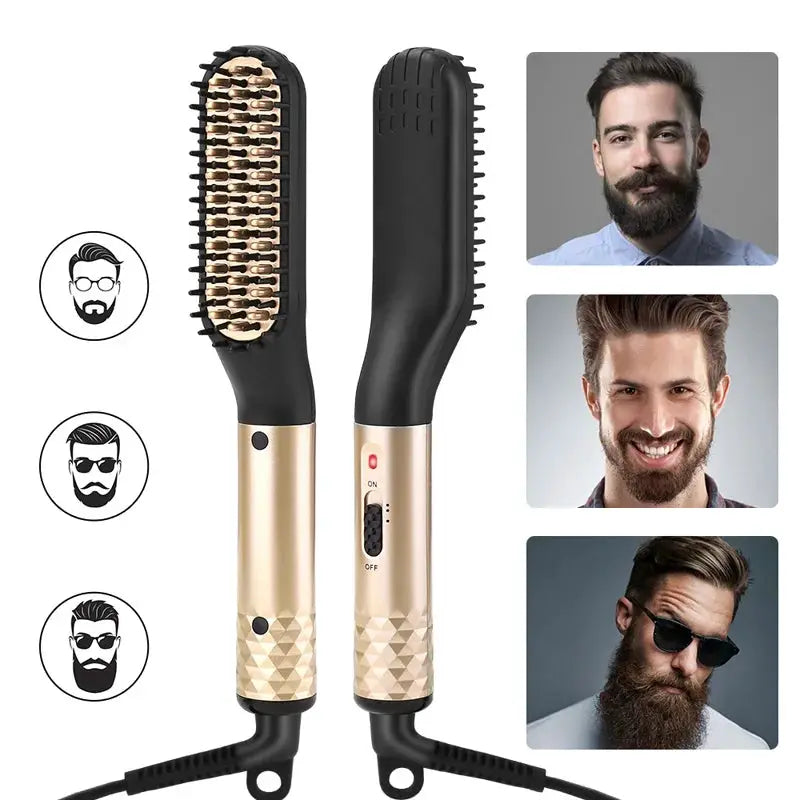 Simples Market electric hot comb straightener 2-piece set with gold-tone handles for beard and hair grooming