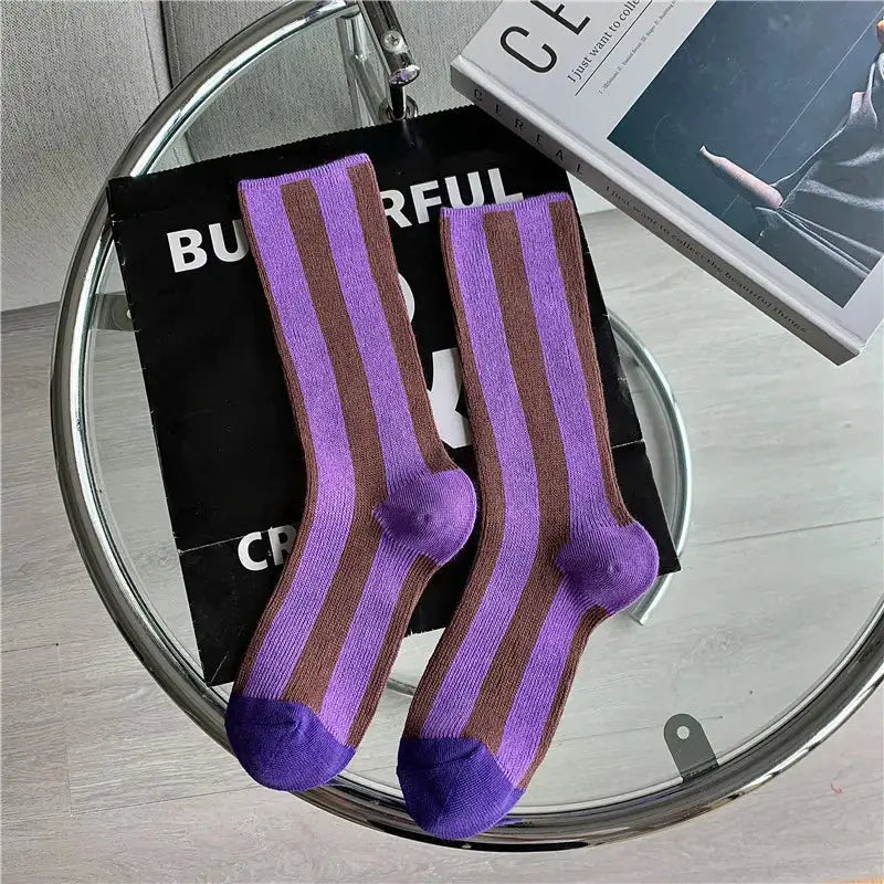 TrendWeave Striped Unisex Crew Socks Breathable Cotton For All Day Comfort And Style
