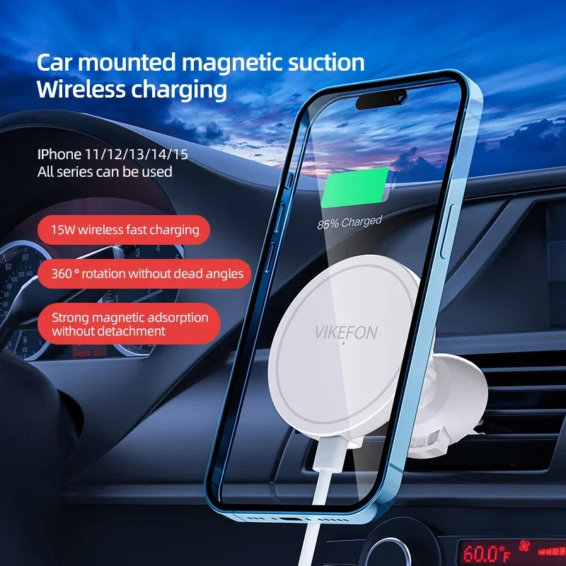VIKEFON Magnetic Car Wireless Charger For iPhone 12 13 14 15 Pro Max