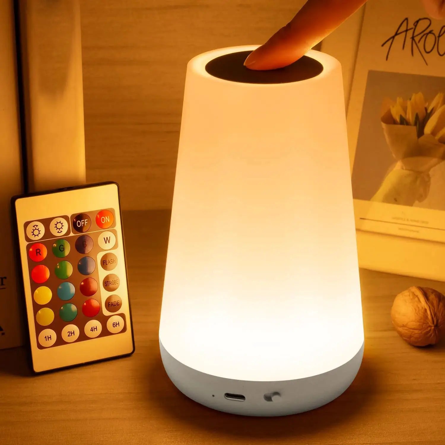 LumaGlow 13 Color Changing LED Night Light With Remote Control And Touch Sensor USB Rechargeable RGB Bedside Lamp