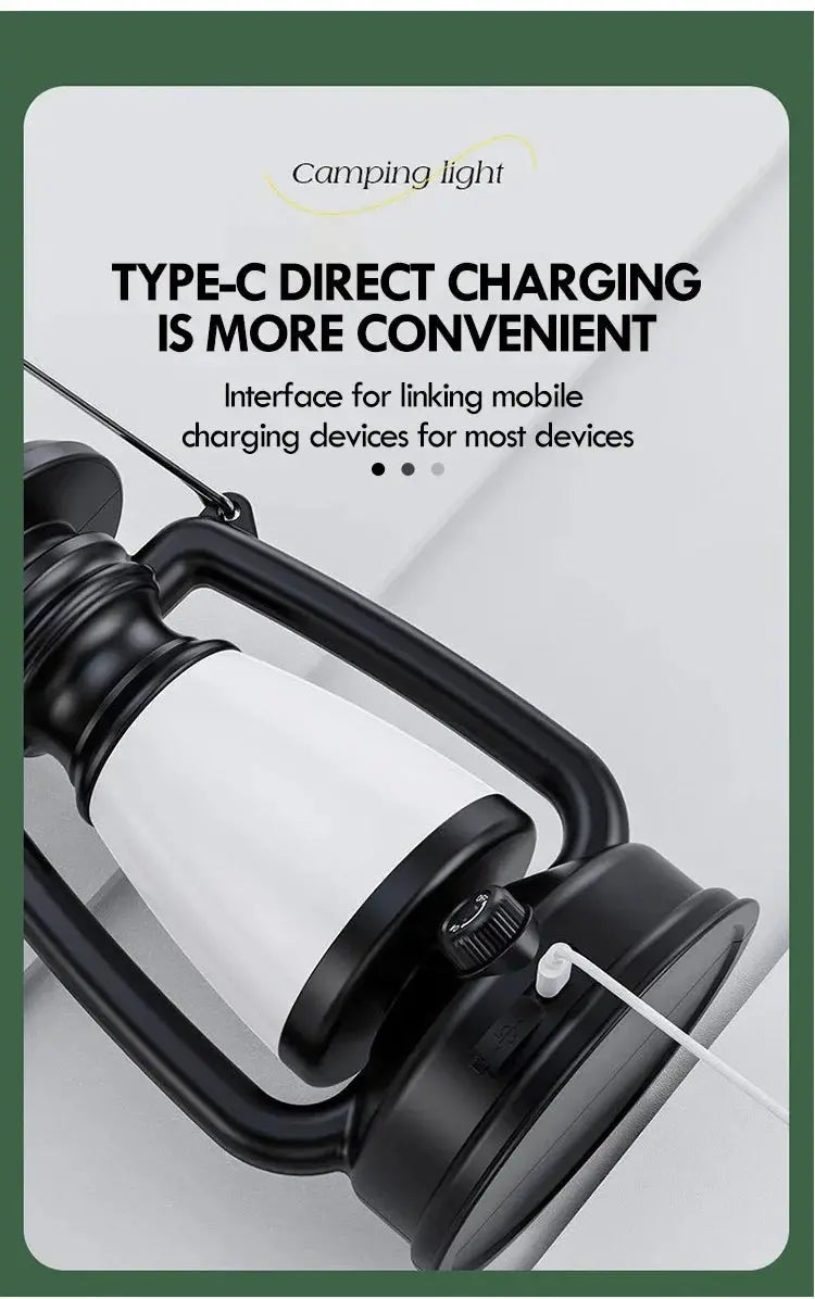 Simples Market charging atmosphere light, black metal lantern with white glass cylinder and USB-C cord.