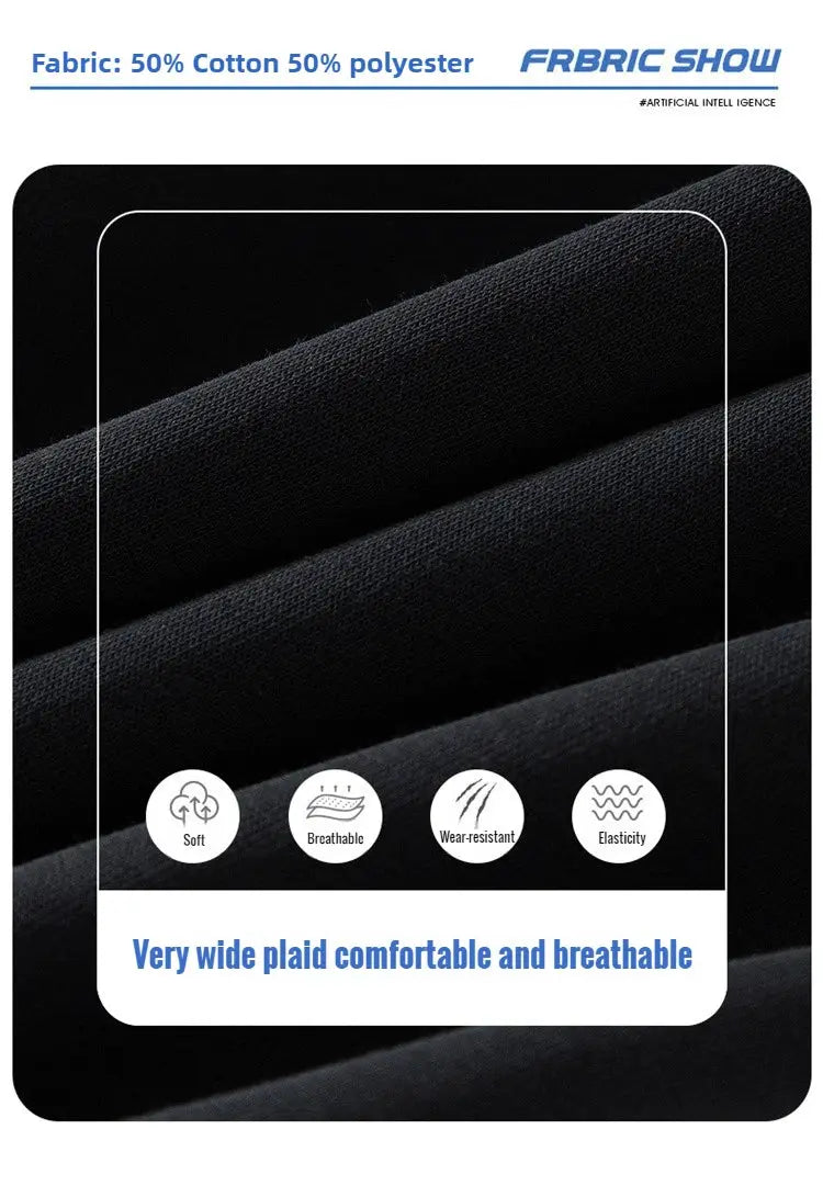 Simples Market men's sweatpants fabric close-up; black 50% cotton 50% polyester, soft, breathable, elastic
