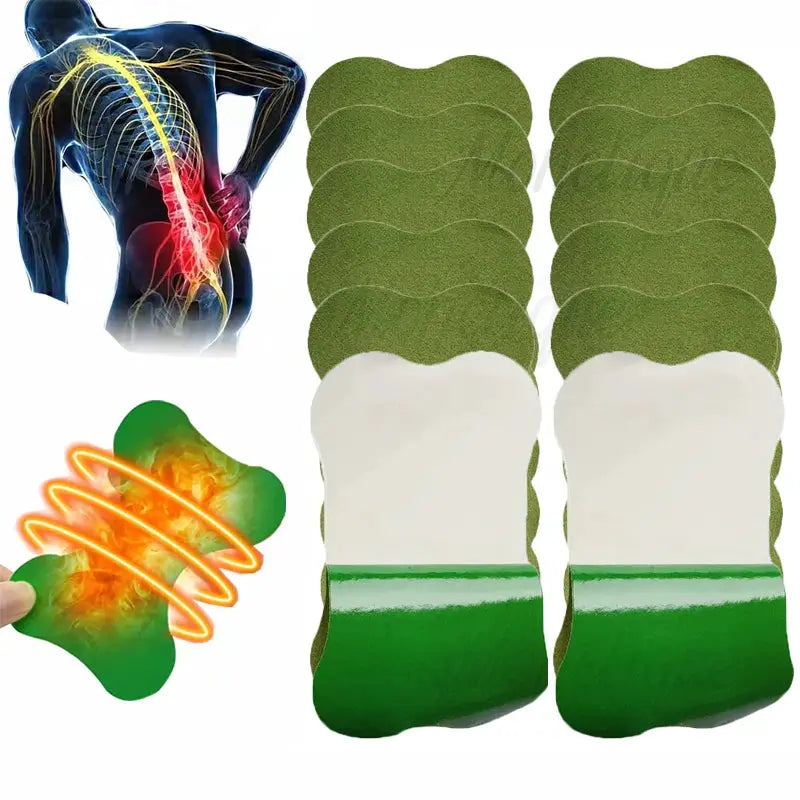 Lumbar spine self-heating patches by Simples Market, green adhesive pads with white backing, 12 or 60 pcs