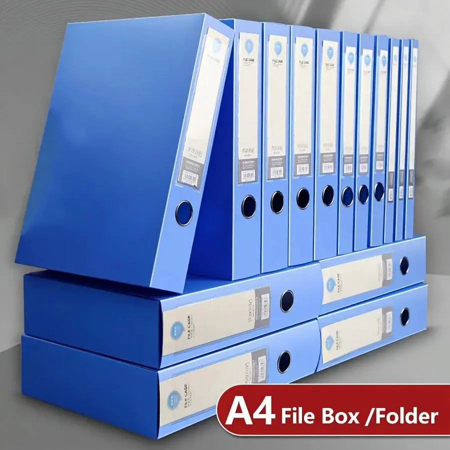 Simples Market blue A4 file boxes, foldable PP document storage with high capacity for office or school
