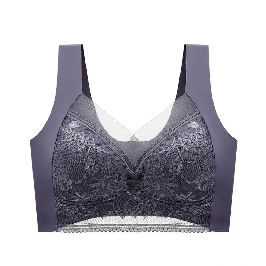 Plus-size lace bra by Simples Market with padded cups, deep purple, seamless comfort