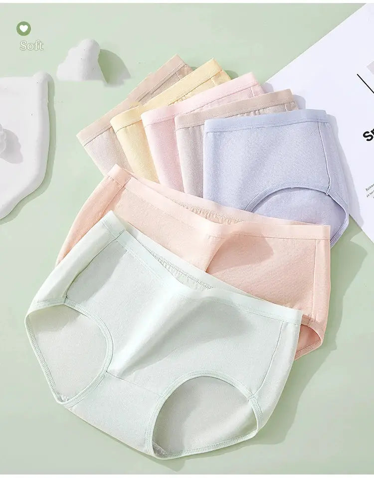 7-piece cotton women's panties set by Simples Market in pastel colors; breathable low-rise briefs