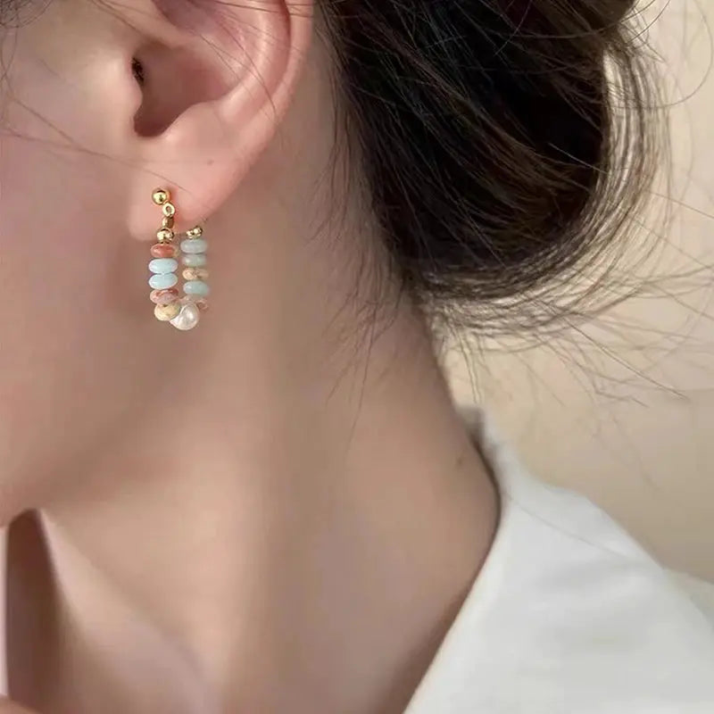Vacation Style Simulated Pearl Beaded Drop Earrings With Pendant For Women And Girls Fashion Jewelry
