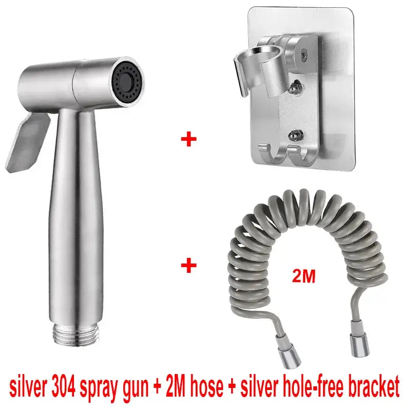 Handheld spray gun set by Simples Market, stainless steel with 2m hose and wall-mount bracket