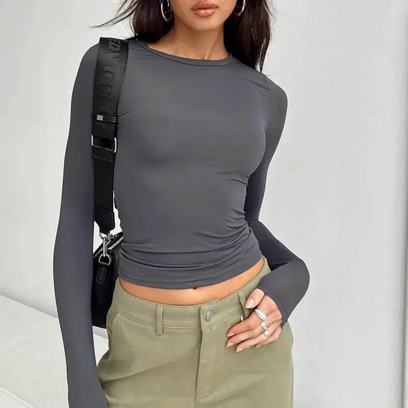 NovaWeave Aurora Women's Casual Long Sleeve T Shirt Slim Fit Cotton Blend For Spring And Autumn
