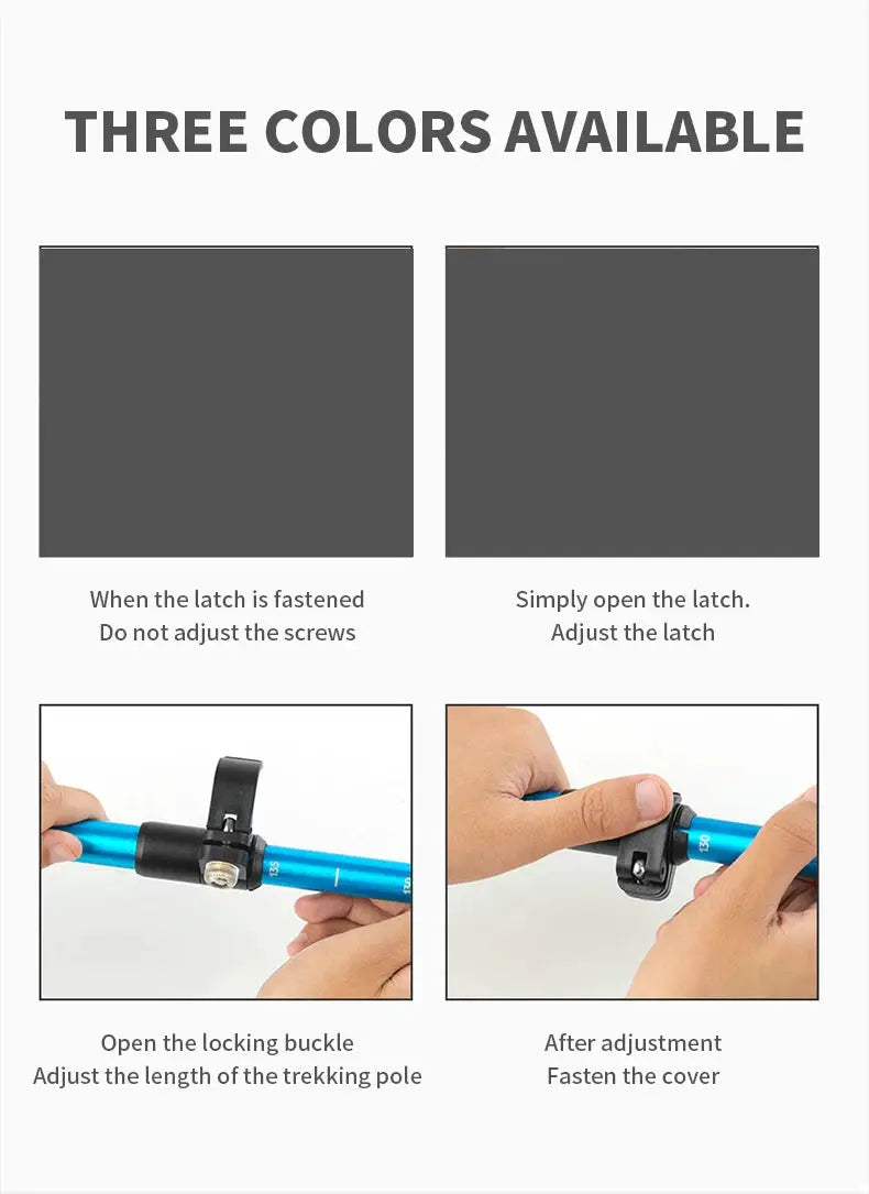 Trekking pole blue aluminum ultralight folding with adjustable locking buckle.