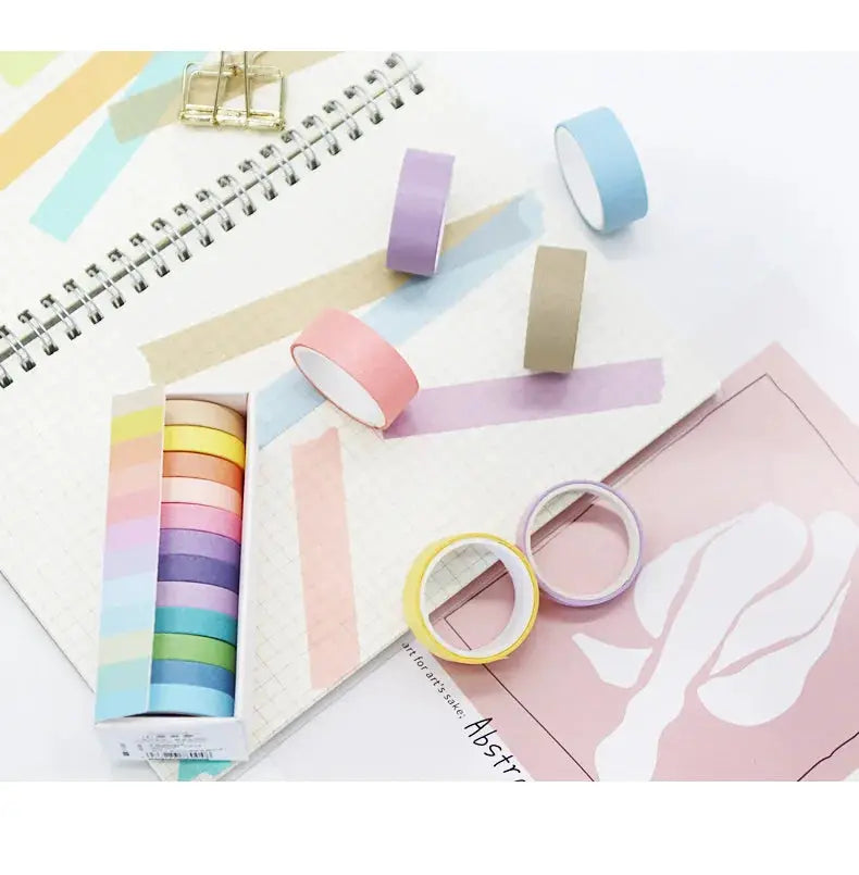 Masking washi tape set, rainbow macaron solid colors, Simples Market, 6/12 pcs per box