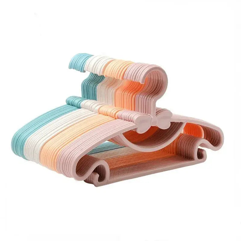 Baby clothes hangers set, pastel plastic hangers in blue, peach, white and pink for kids