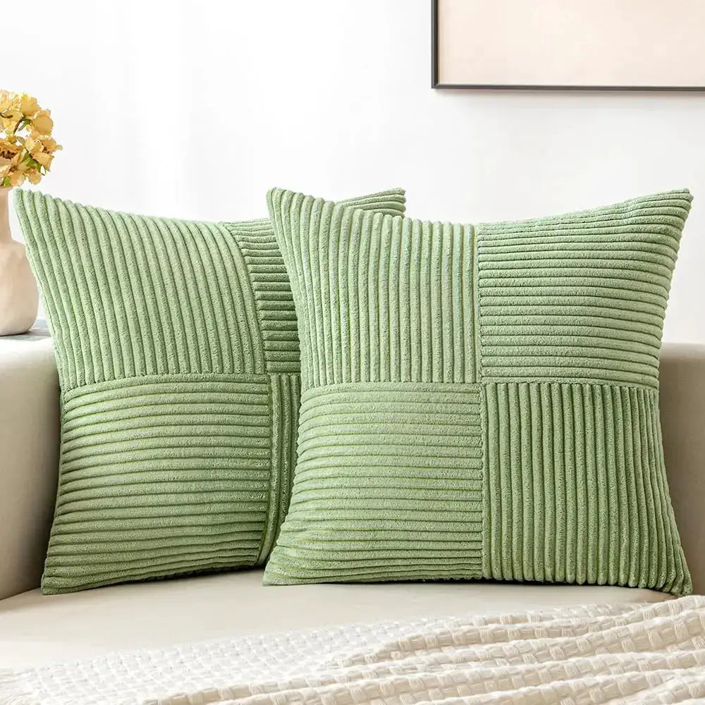 Simples Market sage green corduroy patchwork decorative throw pillow covers 18x18 in set of 2