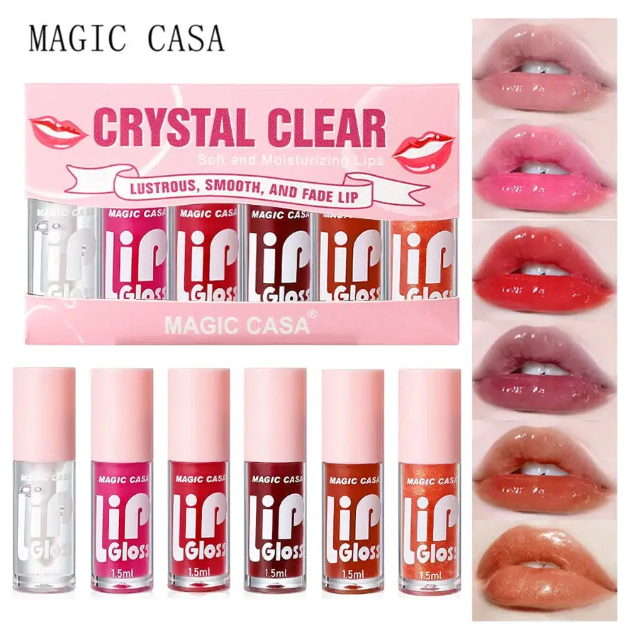 Magic Casa Six Piece Hydrating Jelly Lip Oil Set Long Lasting Moisturizing Shine