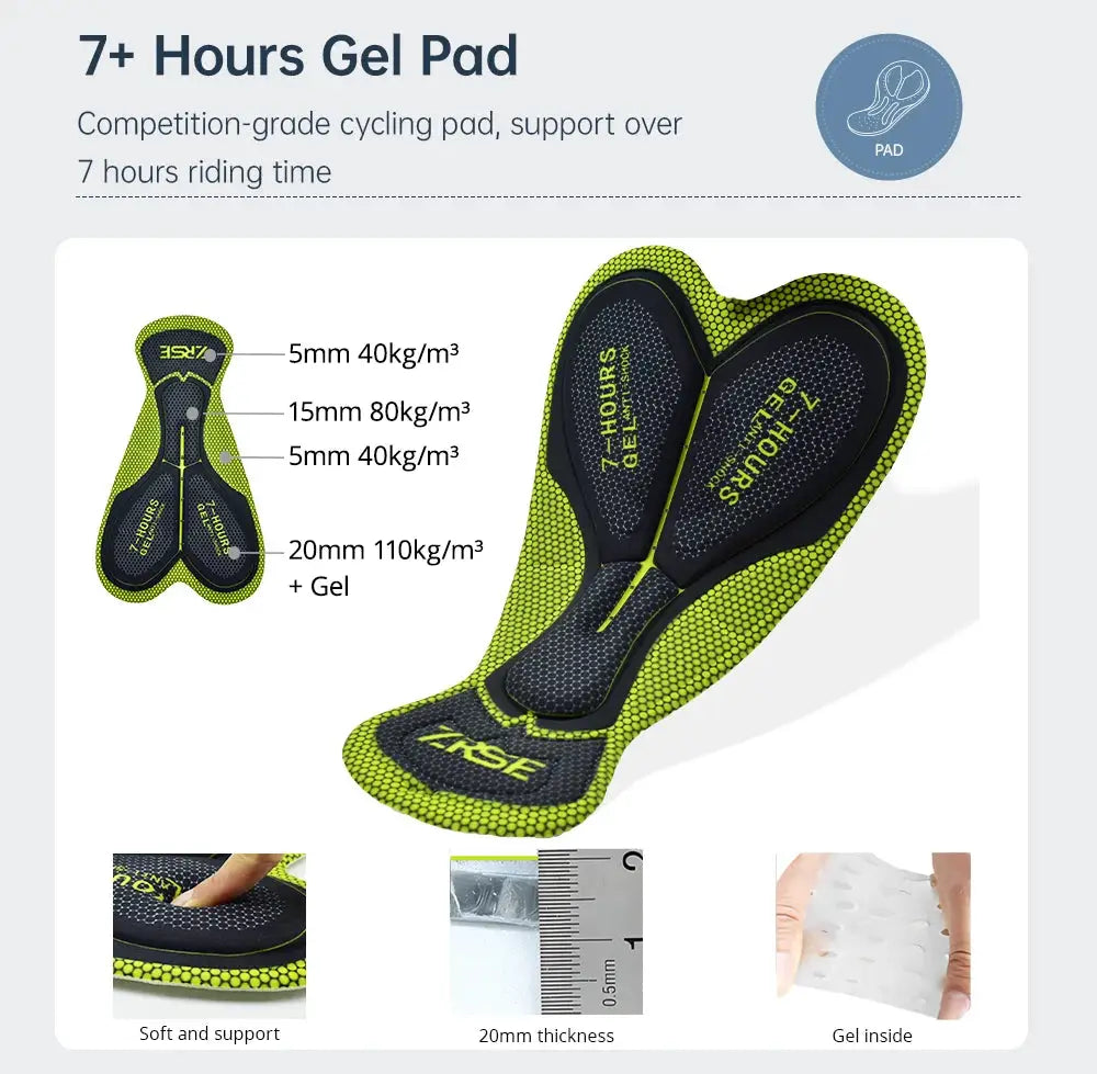 7+ Hours Gel Pad for cycling; neon yellow/black with 20mm thickness and gel interior