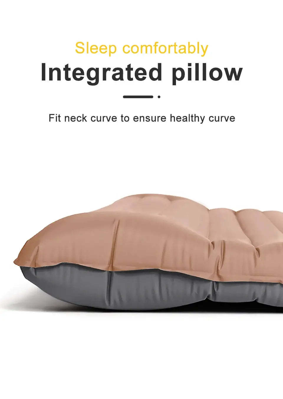 Ultralight self-inflating air mattress sleeping pad with tan top and gray base for camping.