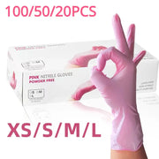 Simples Market pink nitrile disposable gloves, powder-free, 100/50/20pcs, XS–L