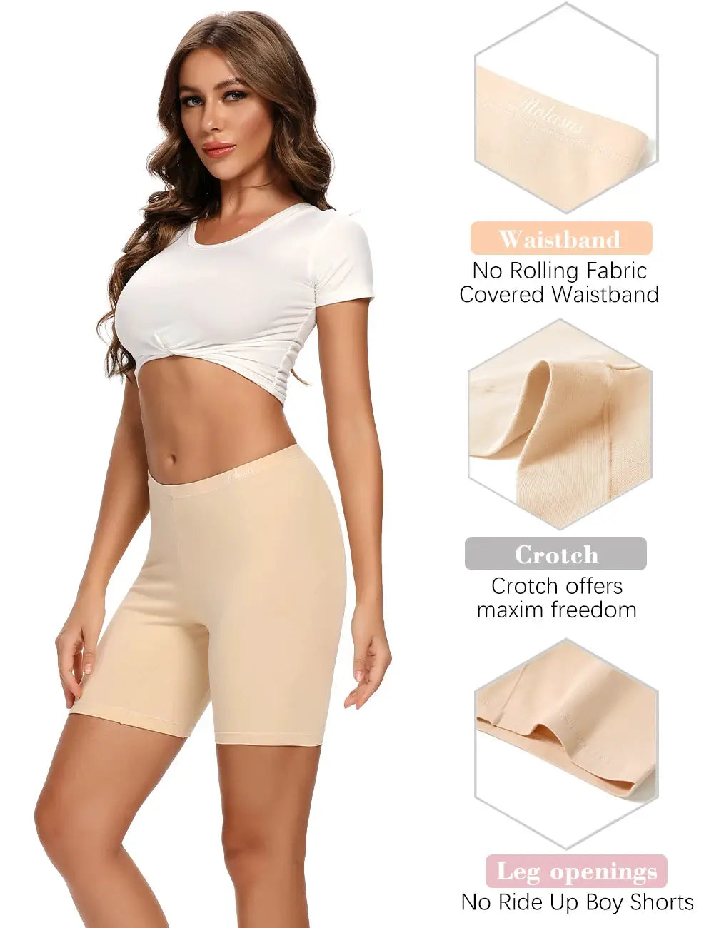 Simples Market Molasus women's cotton biker shorts underwear, beige; anti-chafe, high-waisted.