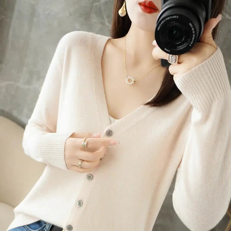 Zhi D035 V Neck Loose Knit Cardigan For Women Warmth And Daily Comfort For Autumn And Winter
