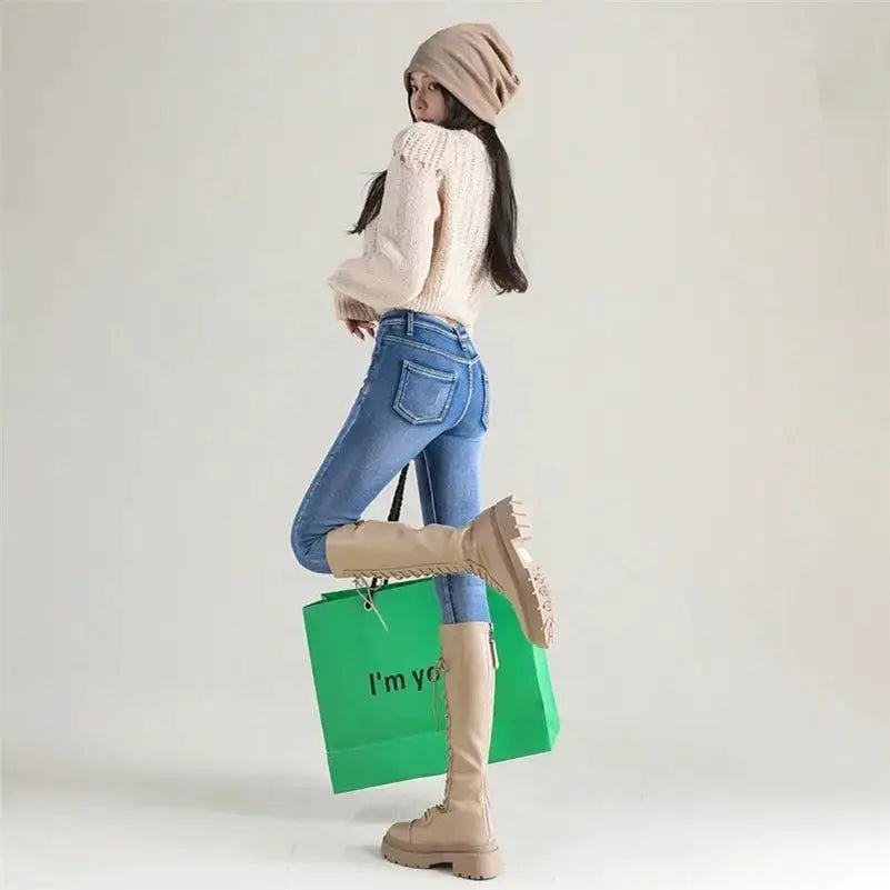 Women Thermal Skinny Jeans With Plush Lining Warm Winter Denim Pants