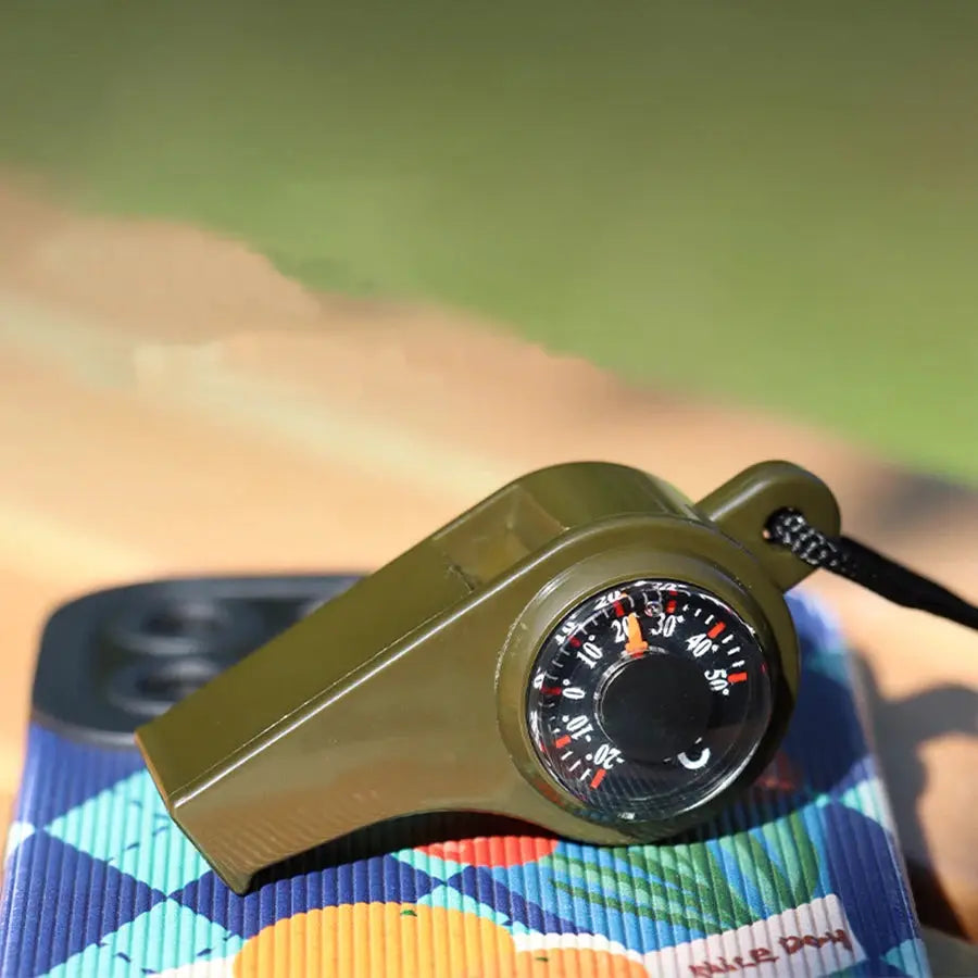High Decibel Emergency Rescue Whistle With Compass And Thermometer Keychain For Camping Hiking And Outdoor Activities