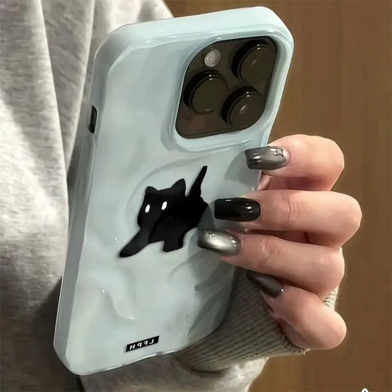 Simples Market cute cat phone case for iPhone, light blue with black cat silhouette, shockproof protective cover