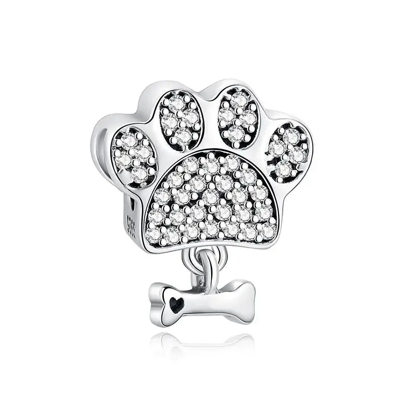 925 Sterling Silver Paw Print Charm Beads for Dogs and Cats Jewelry Pendant Fit for Bracelets Necklaces DIY Projects