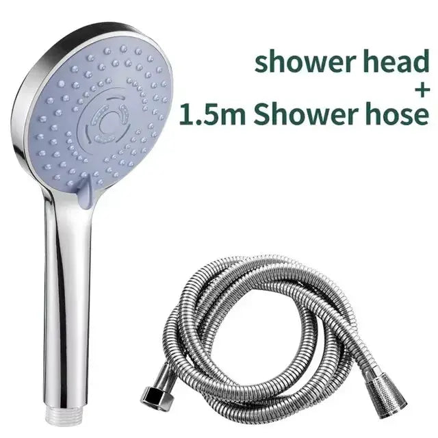 Handheld shower head set with 1.5m chrome hose by Simples Market; blue spray face, 2-piece package