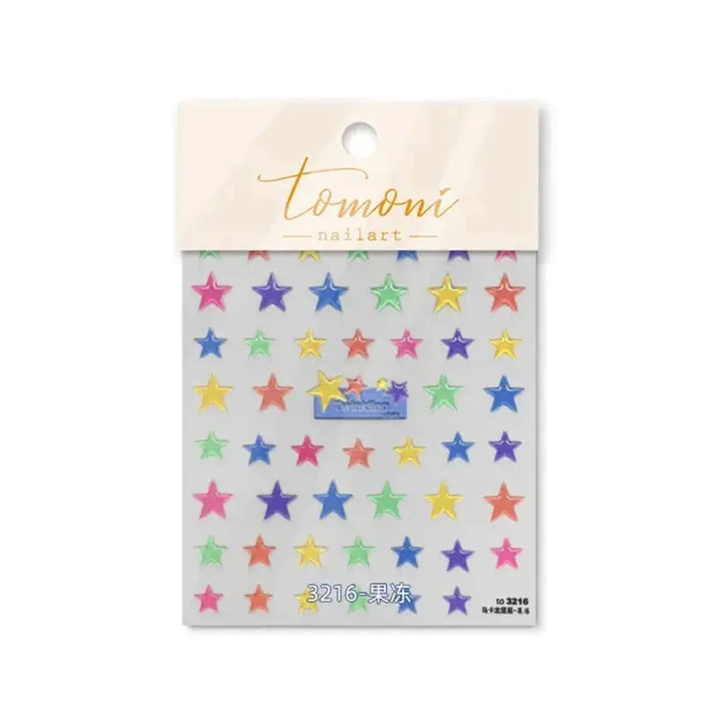 Tomoni nail art sheet with multicolor star decals, self-adhesive nail stickers