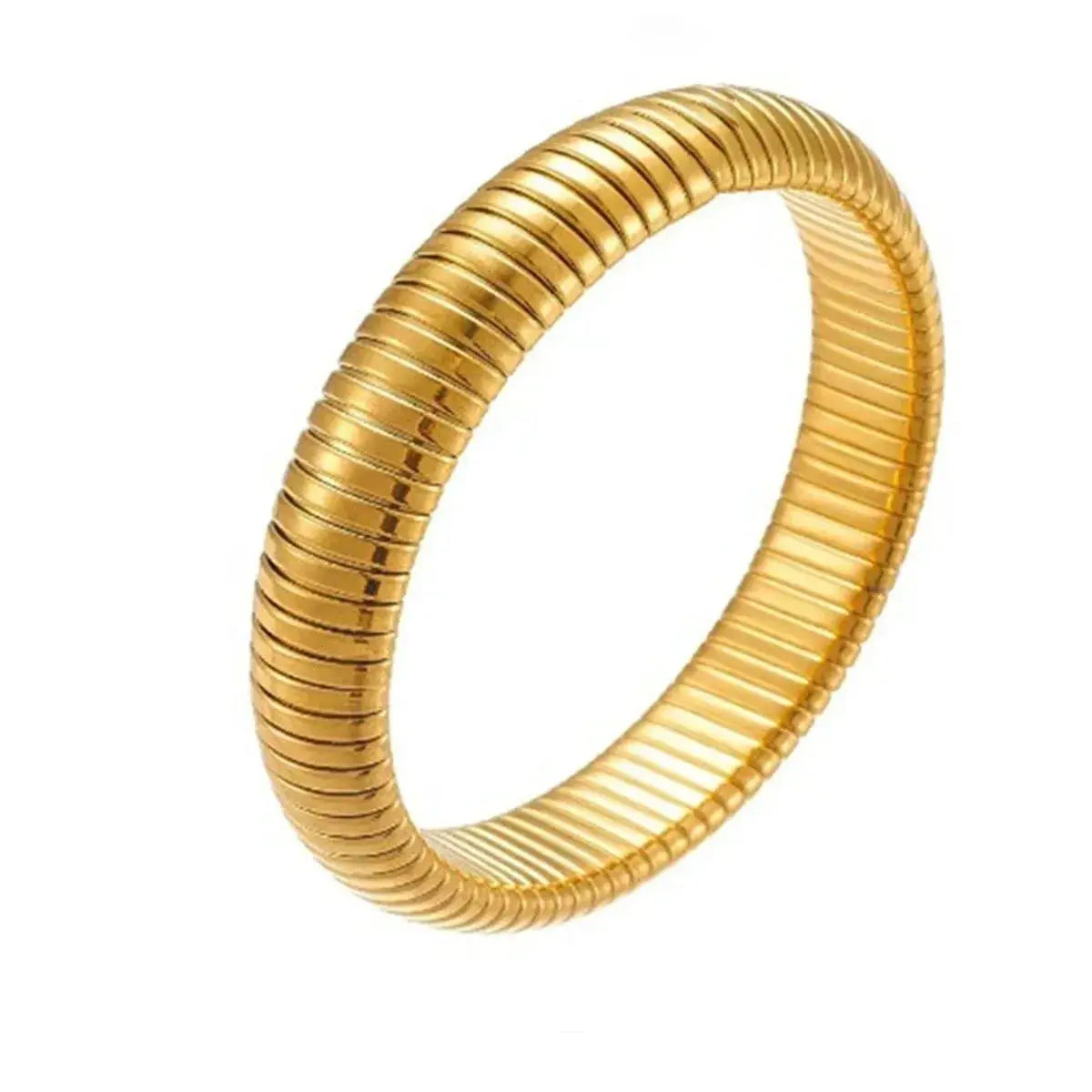Waterproof Stainless Steel Retro Elastic Thick Metal Polish Bracelet 18K Gold Plated Unisex Jewelry For Men Women