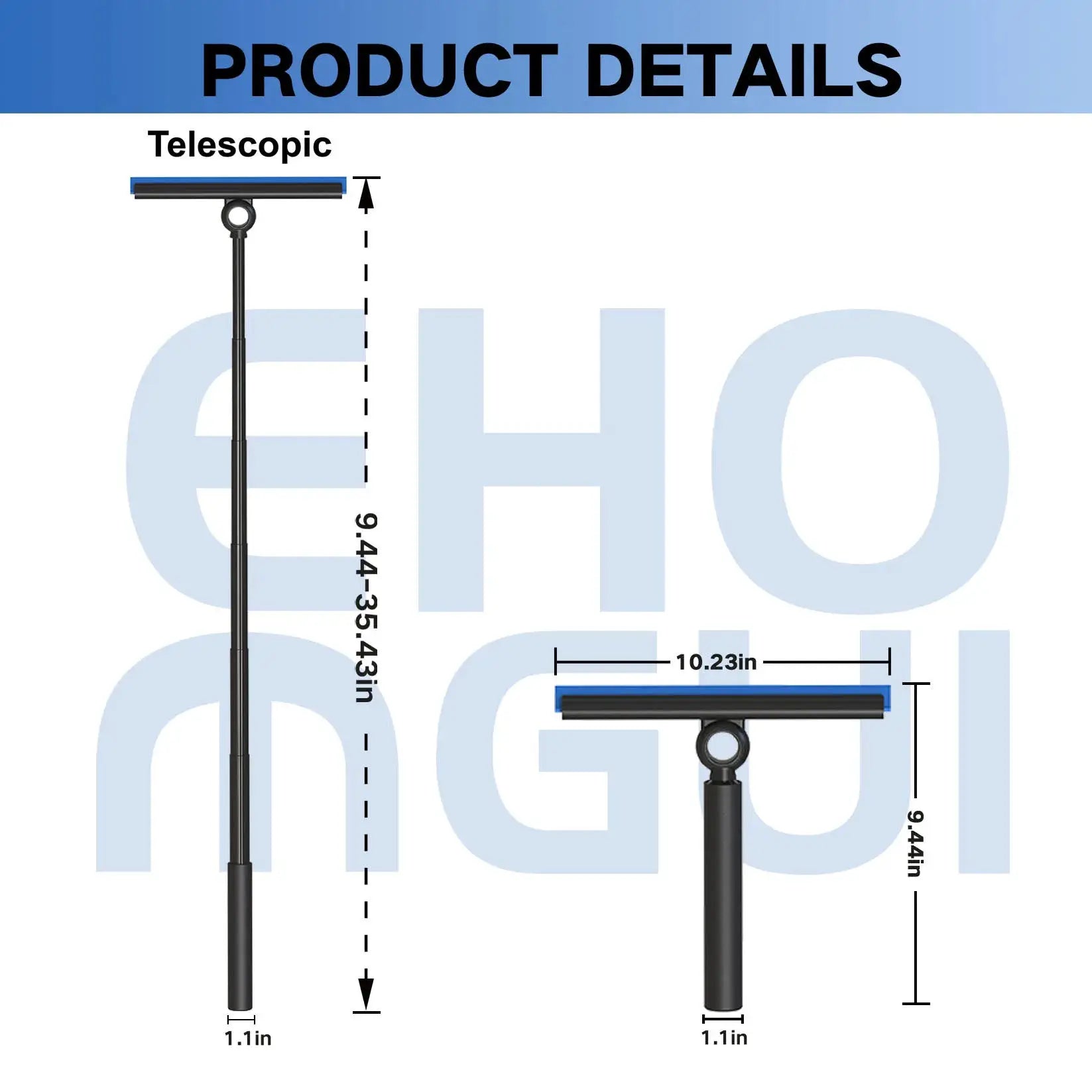 EHOMGUI shower squeegee with telescopic handle and blue/black head for glass doors and mirrors, Simples Market.