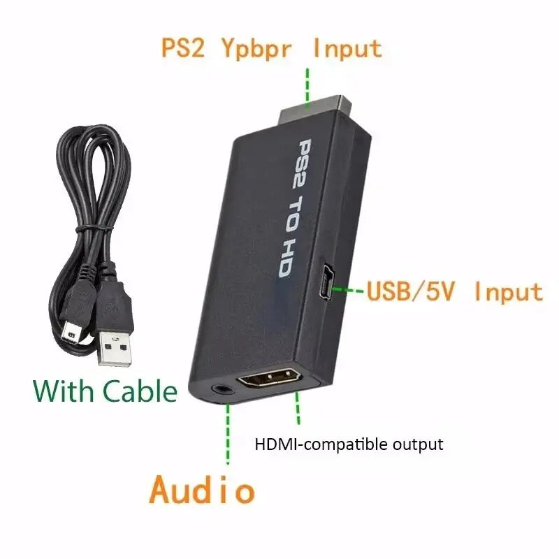 PS2 To HDMI Converter Adapter With Audio Cable Supports All PS2 Display Modes 480i 480p 576i
