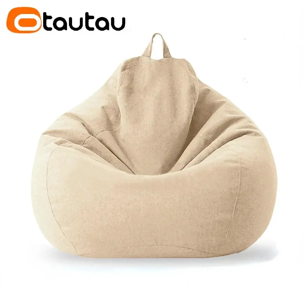 OTAUTAU 70cm beige bean bag sofa in cotton-linen fabric with filler