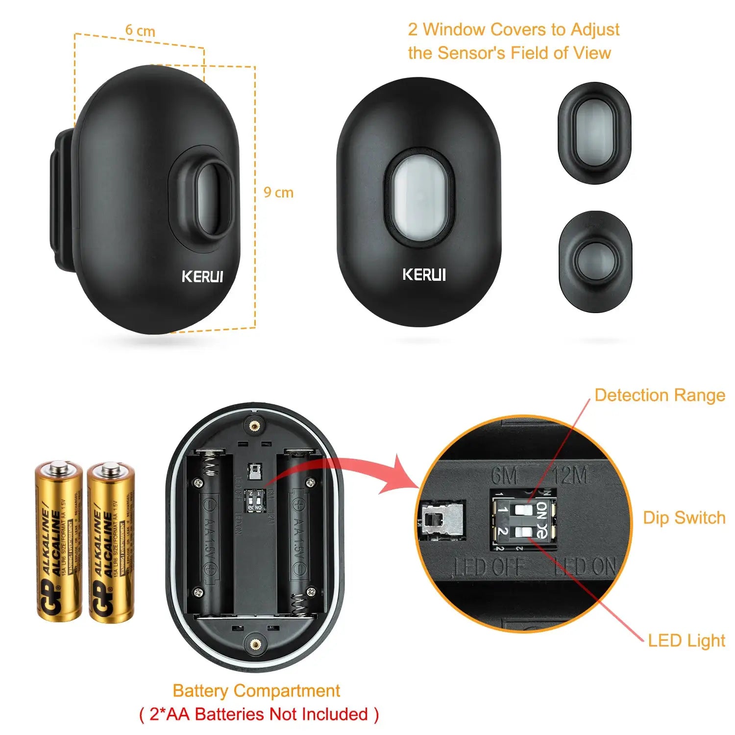 KERUI DW9 wireless driveway alarm PIR motion sensor, black, waterproof outdoor detector
