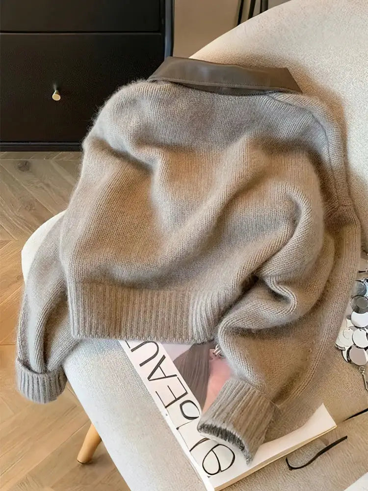 Patchwork Cropped Cardigan With Zipper For Women Thick Autumn Knitwear Cropped Fit Autumn Style